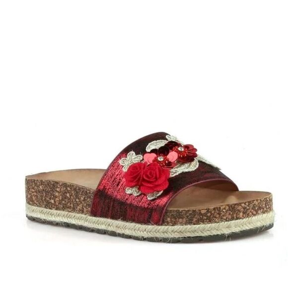Nature Breeze Shoes - Nature Breeze Flower Espadrille Slide Sandals in Red Size 10 Summer